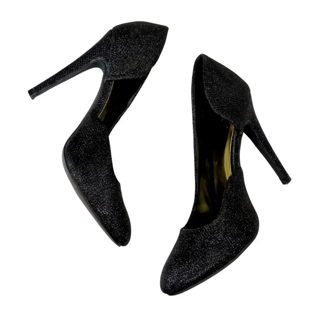 Qupid Black Sparkly Glitter Stiletto Pump Heels Size 7.5